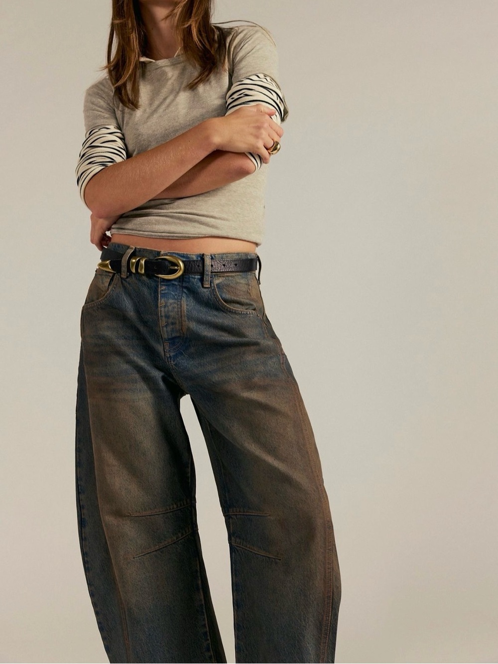 Free People Mid Rise Barrel Jeans
